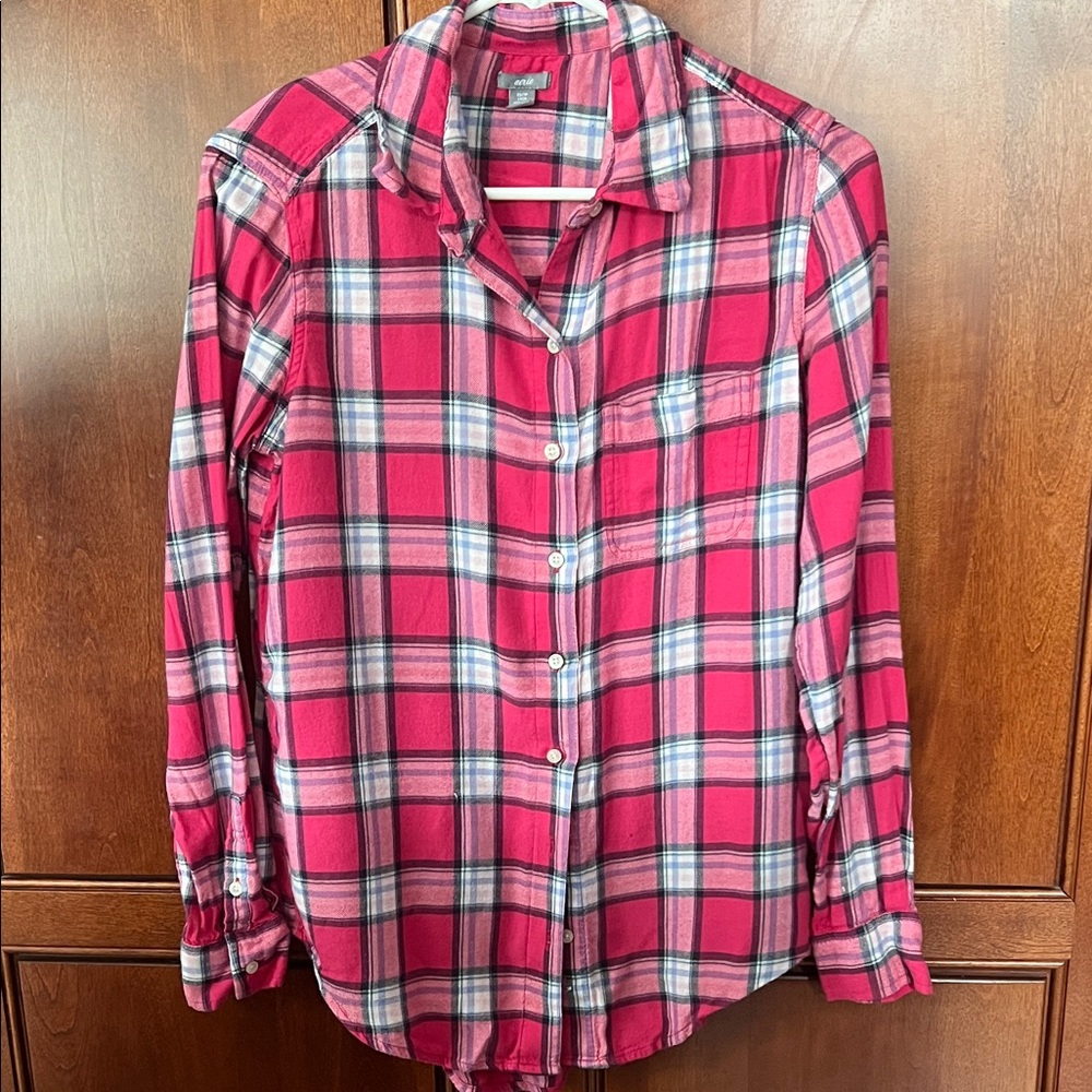 Aerie Pink and Black Plaid Shirt